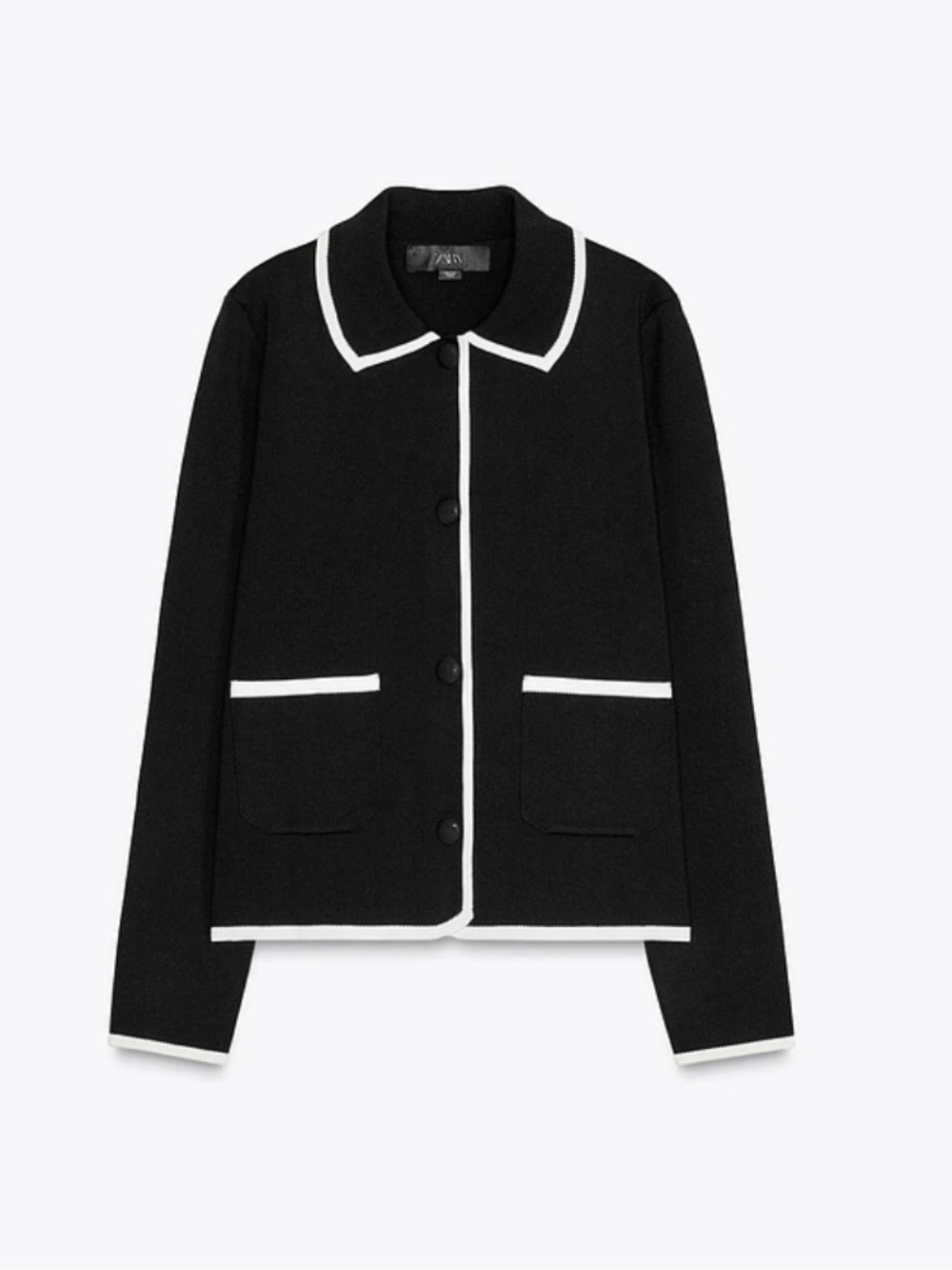 Zara NWT contrast piping knit cardigan black white 4192/031